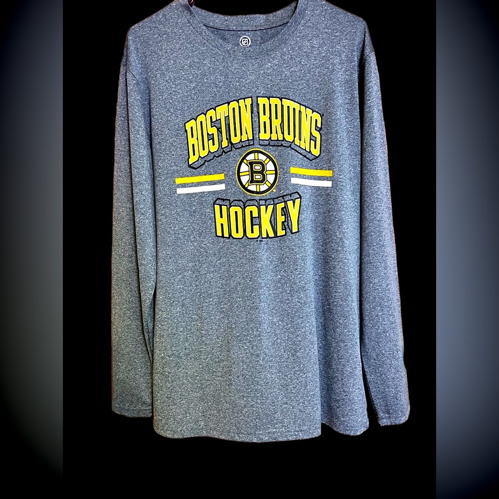 Boston Bruins T Shirt Men Large 42/44 Adult Gray Long Sleeve Active NHL Hockey